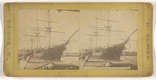 U.S. Ship Colorado, New York Harbor; American; about 1865 - 1875; Albumen silver print
