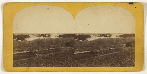 Chain Bridge from Moulton's Castle; Oliver H. Copeland, American, 1836 - 1876, December 25, 1873; Albumen silver print