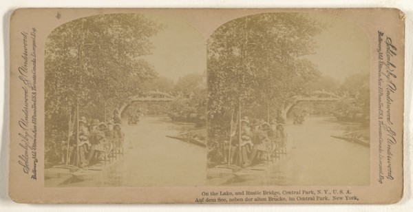 On the Lake, and Rustic Bridge, Central Park, N.Y., U.S.A; Underwood & Underwood, American, 1881 - 1940s, about 1900; Albumen