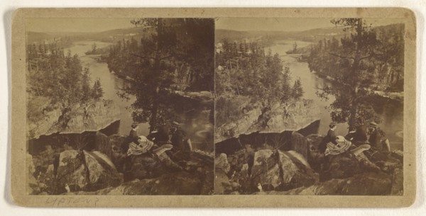 People sitting on rocks overlooking river with bridge in background; Attributed to B. F. Upton, American, born 1818, active