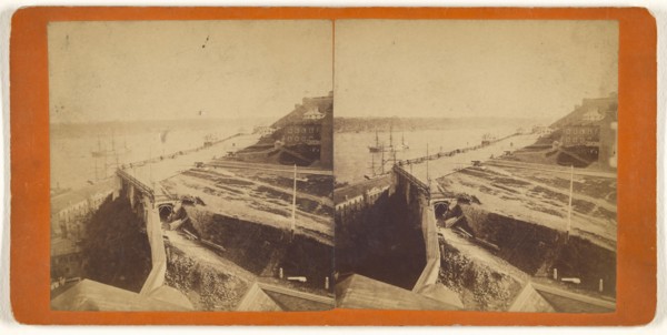 Durham Terrace being built; L.P. Vallée, Canadian, 1837 - 1905, active Quebéc, Canada, 1865 - 1875; Albumen silver print