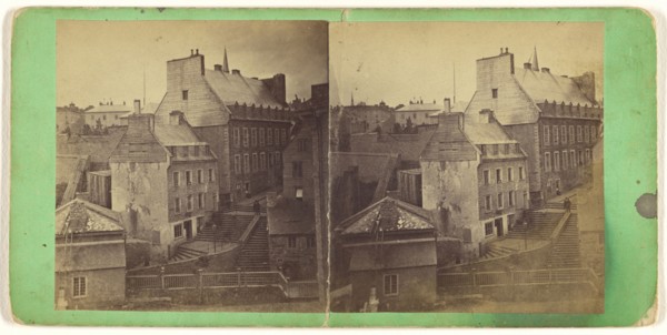 Quebec. Old Post Office and steps leading to Lower Town; L.P. Vallée, Canadian, 1837 - 1905, active Quebéc, Canada, 1865 - 1875
