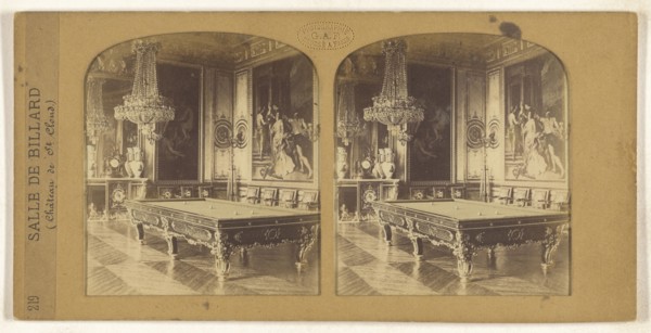 Salle de Billard, Chateau de St. Cloud., F. Grau, G.A.F., French, active 1850s - 1860s, 1855 - 1865; Hand-colored Albumen