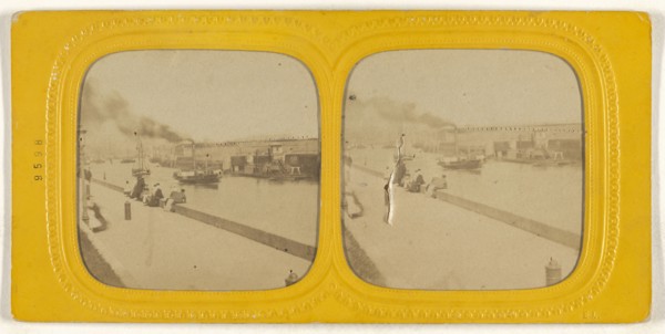 View of a quai, Paris, France; E. Lamy, French, active 1860s - 1870s, about 1860; Hand-colored Albumen silver print
