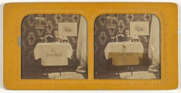 Le Gourmand: child eating; French; 1855 - 1860; Hand-colored Albumen silver print