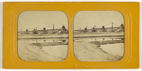 Bridge under construction; 1855 - 1860; Hand-colored Albumen silver print