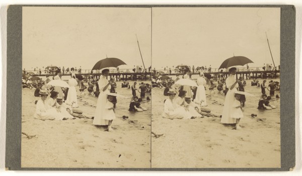 Colonial Beach, Va. On the beach at the bathing hour; Hanson E. Weaver, American, active 1860s - 1870s, about 1906; Gelatin