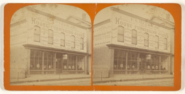 Exterior view of house-furnishing warerooms of F.S. Weeks, Jr; American; about 1870; Albumen silver print