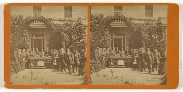 Group of people standing around a casket outside in yard; Attributed to Peter F. Weil, American, active New York, New York 1860s