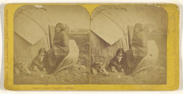 Domestic Scene, Chippewa Indians; Charles A. Zimmerman, American, born France, 1844 - 1909, about 1870; Albumen silver print