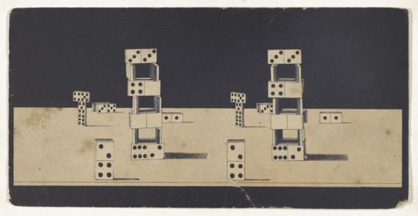 Optical illusion of some dominoes; 1850s; Color lithograph