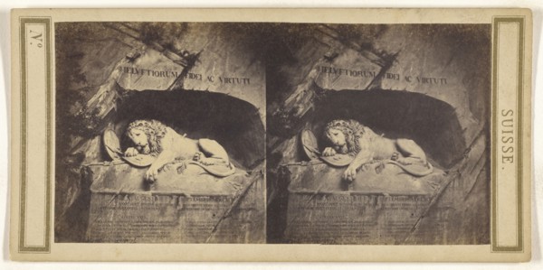 Lion sculpture of Lucerne, Switzerland; French; about 1865; Albumen silver print