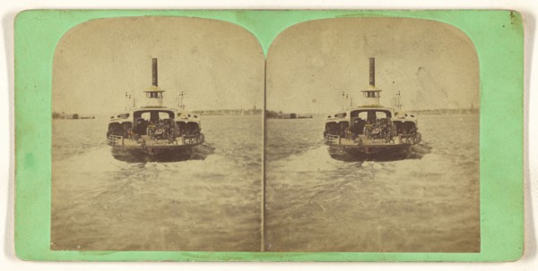 Brooklyn Ferryboat. N.Y; American; about 1870; Hand-colored Albumen silver print