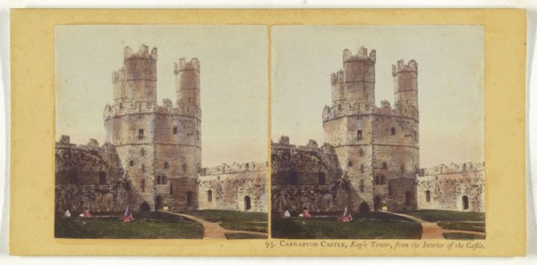 Carnarvon Castle, Eagle Tower, from the Interior of the Castle; British; about 1865; Hand-colored Albumen silver print
