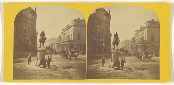 Pall Mall, Looking West, With The Statue of George The Third, In The Foreground; British; about 1865; Albumen silver print