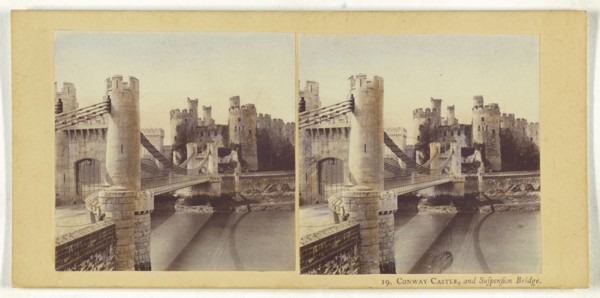 Conway Castle, and Suspension Bridge; British; about 1865; Hand-colored Albumen silver print