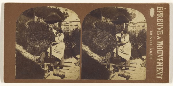 Man at water pump; French; 1860s; Albumen silver print