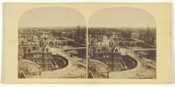 High angle view of the Seine, Paris, France; French; about 1865; Albumen silver print