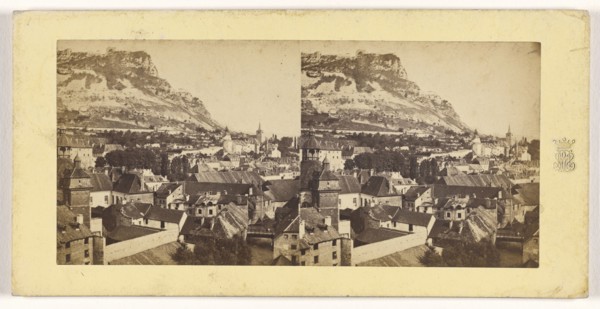 Le pont Belin et l'eglise Ste Anatoile a Salins, Jura, French; about 1865; Albumen silver print