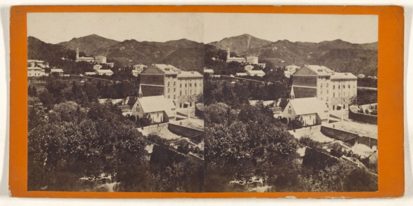 View of Pegli, a sea watering place near Genoa, bought at the Villa Pallavicini,Panorama di Pegli; Italian; about 1880; Albumen