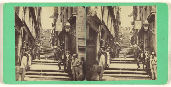 Quebec. Break neck steps at the foot of which was found the tomb of Champlain; Canadian; about 1873; Albumen silver print