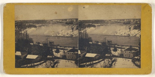 Niagara Falls, American Fall, winter, No. 66; Canadian; about 1865; Albumen silver print