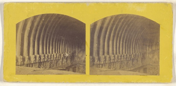 Cave of Ellora. Arched roof of the interior of the Cave of Visivakurma(?, about 1870; Albumen silver print