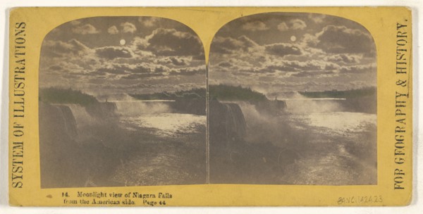 Moonlight view of Niagara Falls from the American side, recto, Quito, South America, verso, about 1870; Albumen silver print