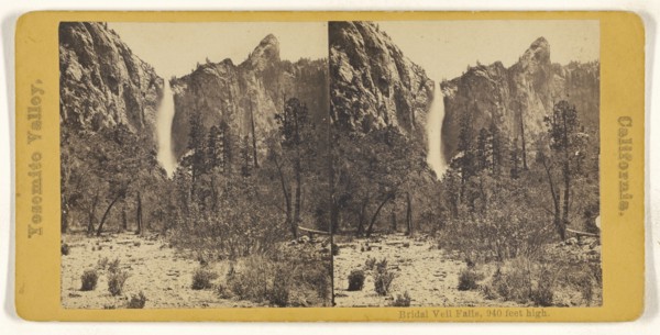 Bridal Veil Falls, 940 feet high; American; about 1870; Albumen silver print
