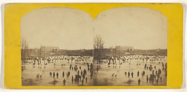 Central Park. The Skating Pond; American; about 1865; Albumen silver print