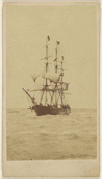 frigate at sea; Warnod & Caccia; about 1862; Albumen silver print