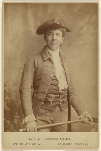 Sophia. Vaudeville Theatre.,Actor in white wig, standing; Window & Grove; about 1880; Albumen silver print