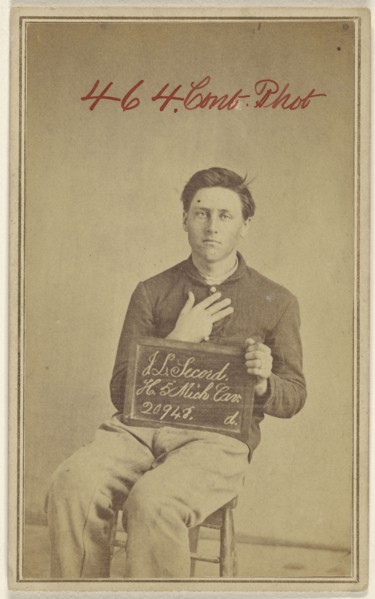 J.L. Secord. H.5. Mich Cav. 20948. d. Civil War victim; Attributed to William H. Bell, American, 1830 - 1910, about 1865