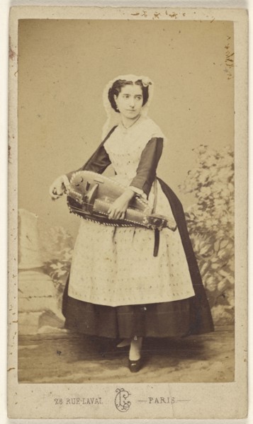 Victoria, francaise  woman holding a hurdy-gurdy; Leon Crémière & Cie; about 1868; Albumen silver print