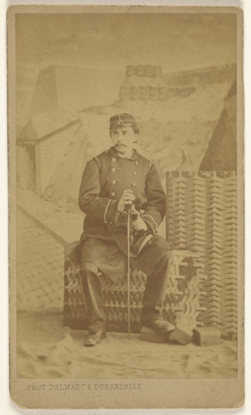 soldier or actor as soldier, seated; Delmaet & Durandelle, French, about 1866; Albumen silver print