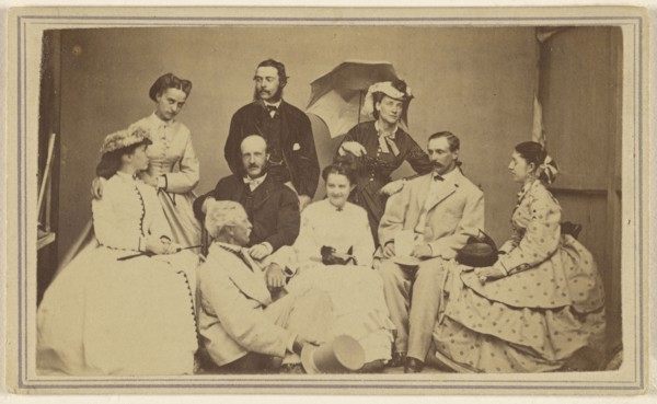 Group portrait of nine men and women; H. Wentworth, American, active Sharon Springs, New York 1860s, 1864 - 1866; Albumen
