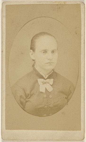 woman with her hair pulled back, printed in quasi-oval style; 1870 - 1875; Albumen silver print