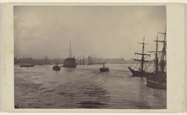 View of harbor at The Thames at Greenwich?; Ludwig Schultz, British, active Greenwich, England 1860s, about 1870; Albumen