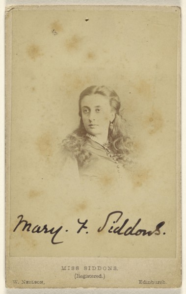 Miss Mary F. Siddons; W. Neilson, Scottish, active Edinburgh, Scotland 1860s - 1870s, 1862 - 1865; Albumen silver print