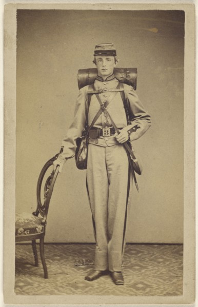 Confederate soldier, standing; American; 1862-1865; Albumen silver print