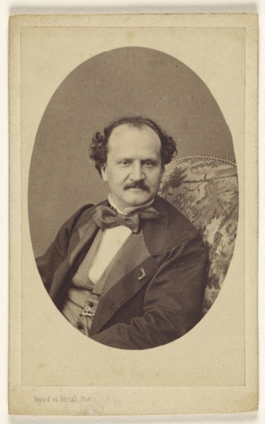 man with moustache, wearing a bow tie, seated; Bayard & Bertall; about 1863; Albumen silver print