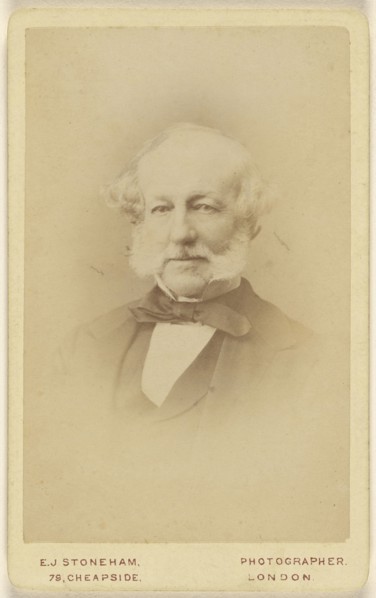 white bearded man wearing a bow tie, printed in vignette-style; Edmund John Stoneham, British, active London, England 1860s