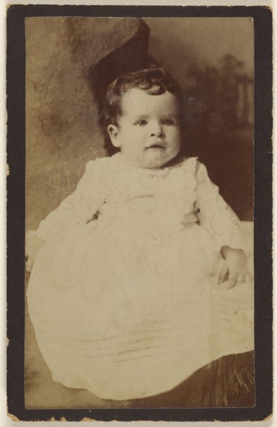 baby, seated; Gustav A. Flach, American, active 1860s, about 1880; Albumen silver print