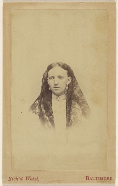 woman wearing a veil, printed in vignette-style; Richard Walzl, American, 1843 - 1899, active Baltimore, Maryland, 1865-1875