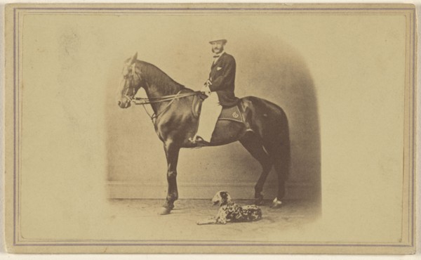Portrait of a man on a horse, with a dog lying on the ground; H. Wentworth, American, active Sharon Springs, New York 1860s