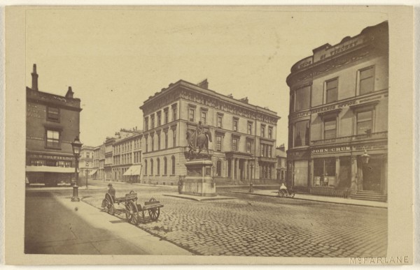 Queen's Statue & Club House, Glasgow; H. Macfarlane, Scottish, active Glasgow, Scotland 1860s, 1864 - 1865; Albumen silver