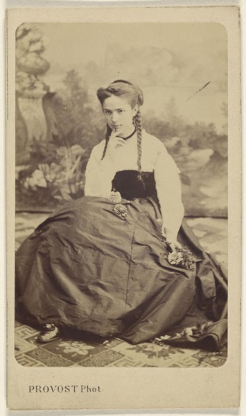 young woman in pigtails, seated; A. Provost, French, active Toulouse, France 1860s - 1870s, 1865 - 1870; Albumen silver print