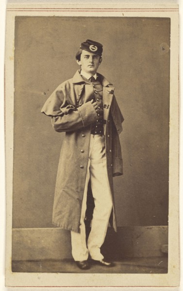 Union soldier wearing a heavy coat, standing; Charles DeForest Fredricks, American, 1823 - 1894, 1862; Albumen silver print