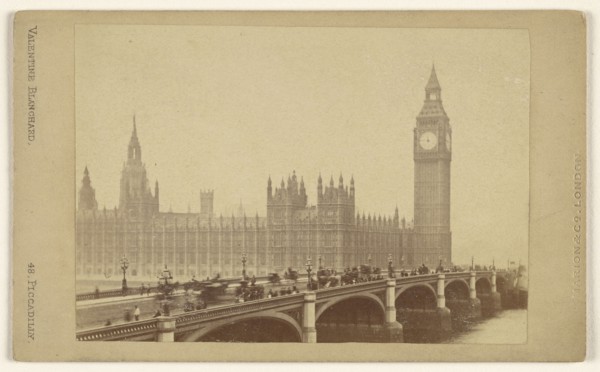 London Bridge with The Houses of Parliament; Valentine Blanchard, British, 1831 - 1901, 1867 - 1870; Albumen silver print