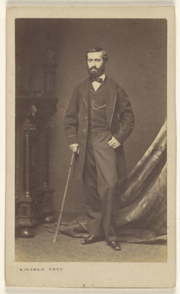 bearded man with walking stick, standing; Robert Jefferson Bingham, British, 1824 - 1870, about 1865; Albumen silver print